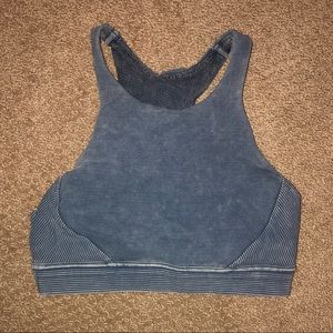Blue Ribbed Lululemon High Neck Bra
